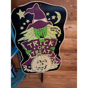 Vintage IMPACT PLASTICS Halloween Yard Art Sign Stakes - Glows In The Dark 26"